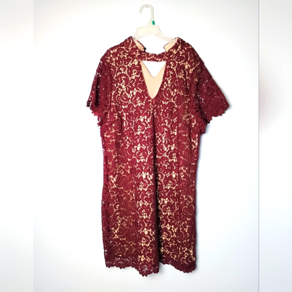 Blu Pepper Gigi Choker Mini Lace Burgundy Dress - 2XL